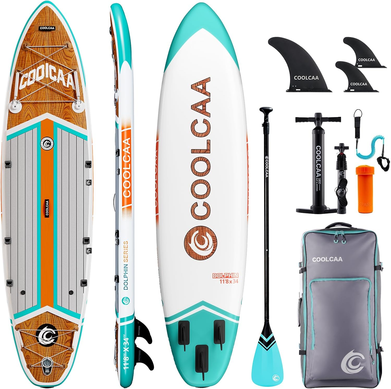 COOLCAA Dolphin Inflatable Paddle Board, Extra Wide & Stable SUP for Family and Beginners, Versatile for Water Activities, with Complete Accessories & Backpack