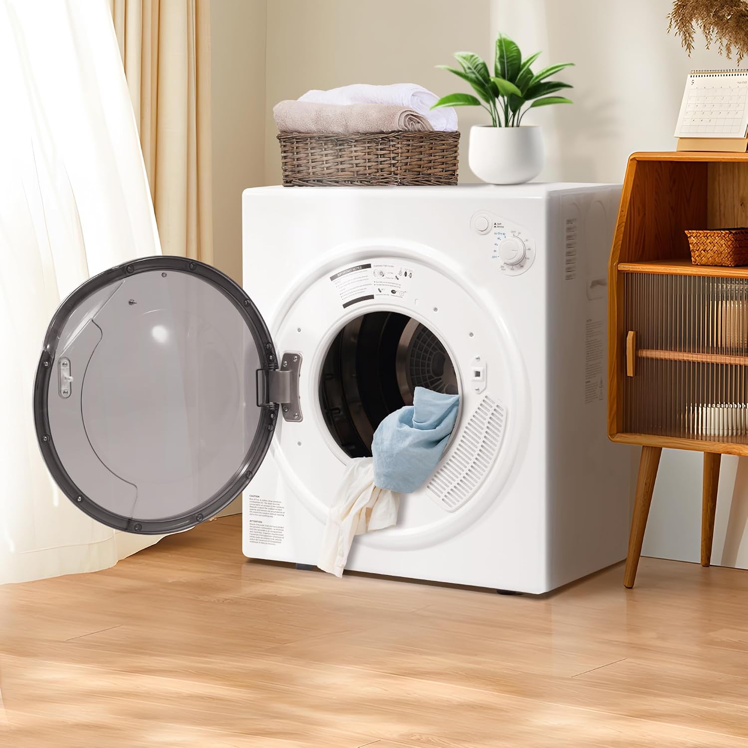 Elevon 1500W Portable Clothes Dryer, 3.5 cu.ft Electric Drying Machine for Laundry with Steel Tub for Apartment, Dorms, Compact Dryer for Small Space, Black/White