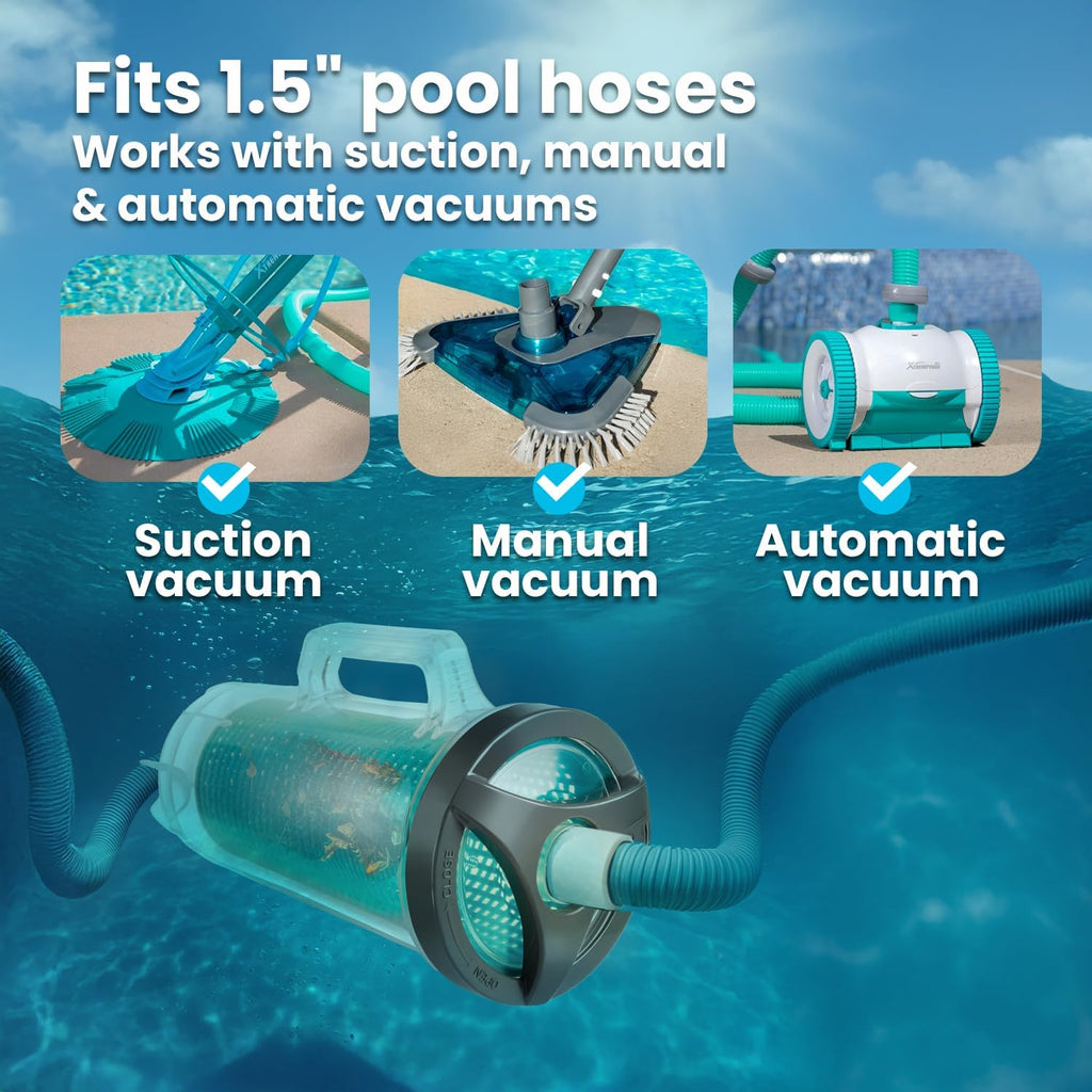 XtremepowerUS 30ft InGround Suction Vacuum Pool Cleaner Set – Climb Wall Automatic Pool Cleaner with Hose, Large Leaf Canister, Basket & Skimmer Sock (6 Pack)