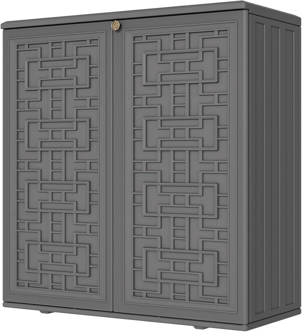 Mrosaa Storage Box Outdoor Caninet,Resin Indoor Storage Box Waterproof Outdoor Storage Cabinets for Patio/Garden/Backyard, Size 34.3''L*15''W*36.2''H(Grey)