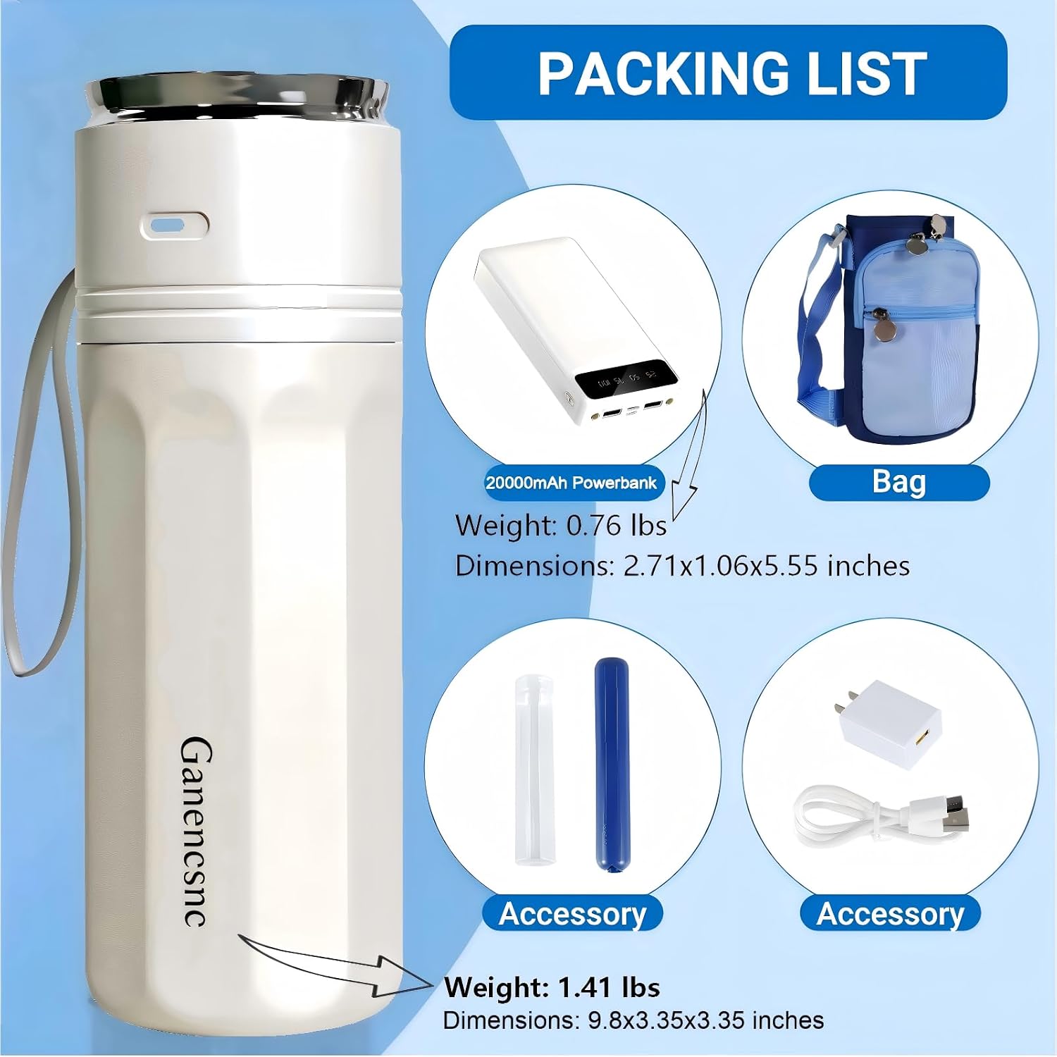 Electric Insulin Cooler Travel Case ，USB Type-C Smart Cooling, 20000mAh Power Bank ，Large Capacity Medication Cooler，Medical Cooler for Travel （White,inclued 20000mAh Power Bank ）