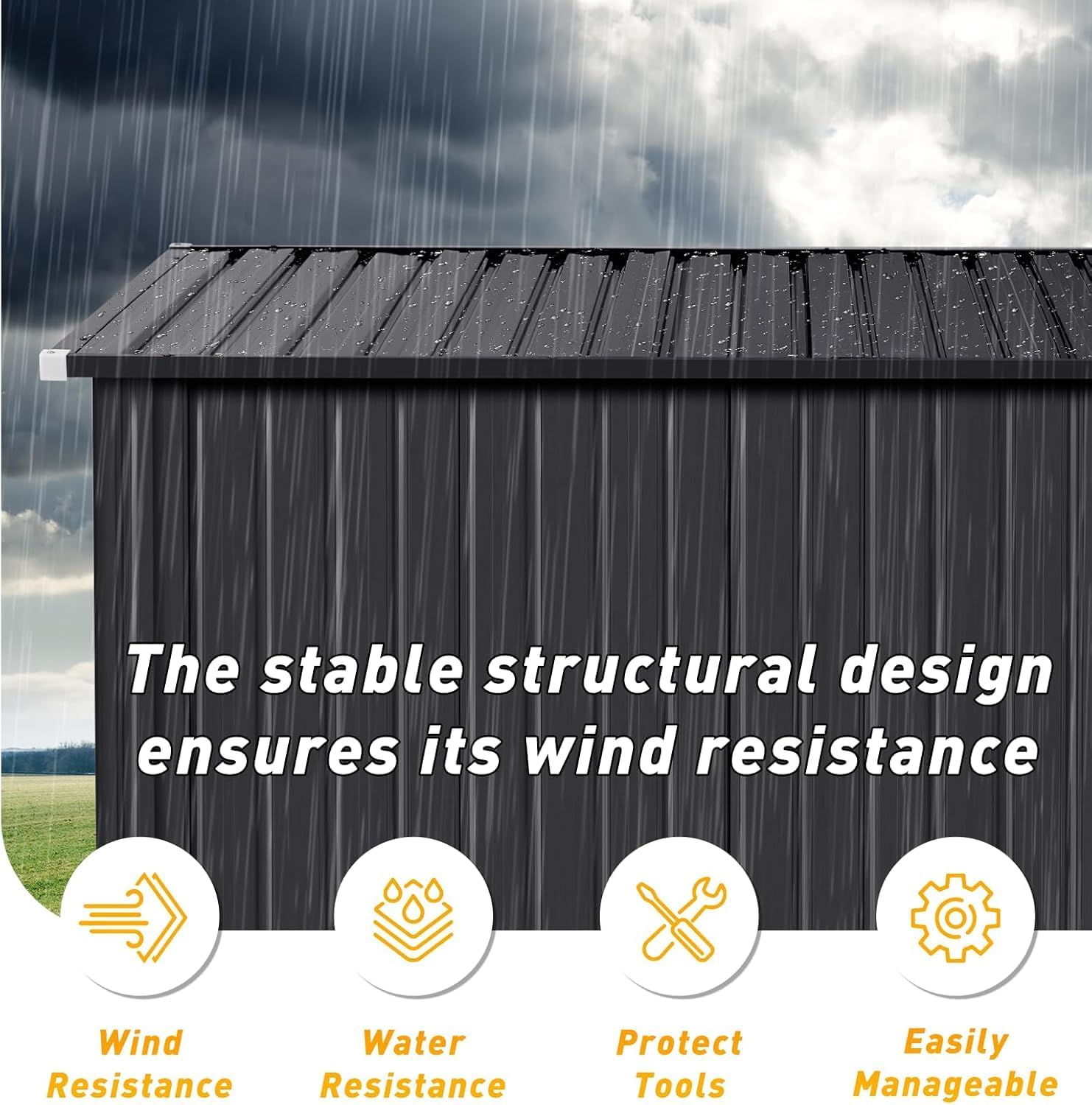 8'x4' Outdoor Storage Shed with Triple Door Lean to Metal Sheds Weatherproof UtilityGalvanized Steel Sheds, Dual Lock Shed with Sloped Roof for Mower, Bike,Generator, Garden Tools (Black)