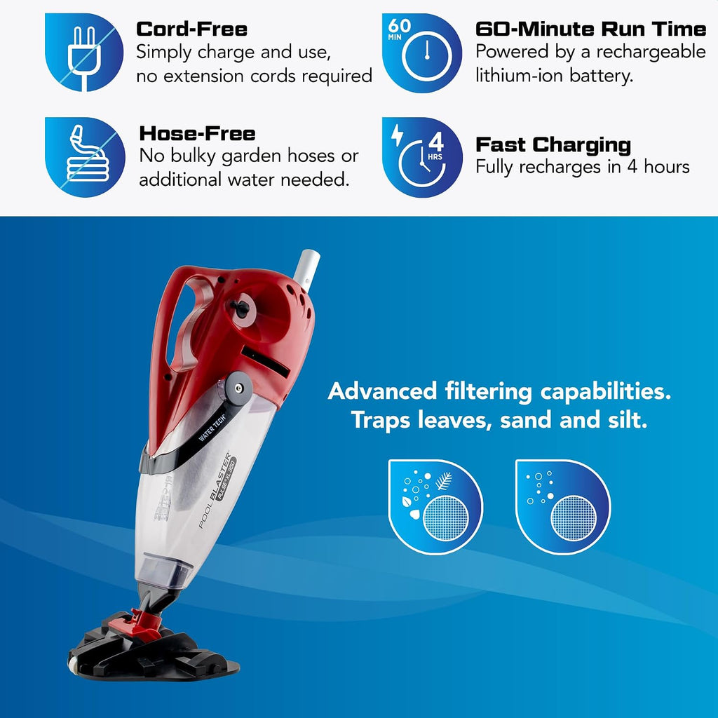 POOL BLASTER Pulse XL 350 American-Engineered Cordless Pool Vacuum with Auto-Start Sensor – Hoseless Vac with XL Debris Chamber for Inground, Above Ground Swimming Pools - 10.5' Head & 60 Min Runtime