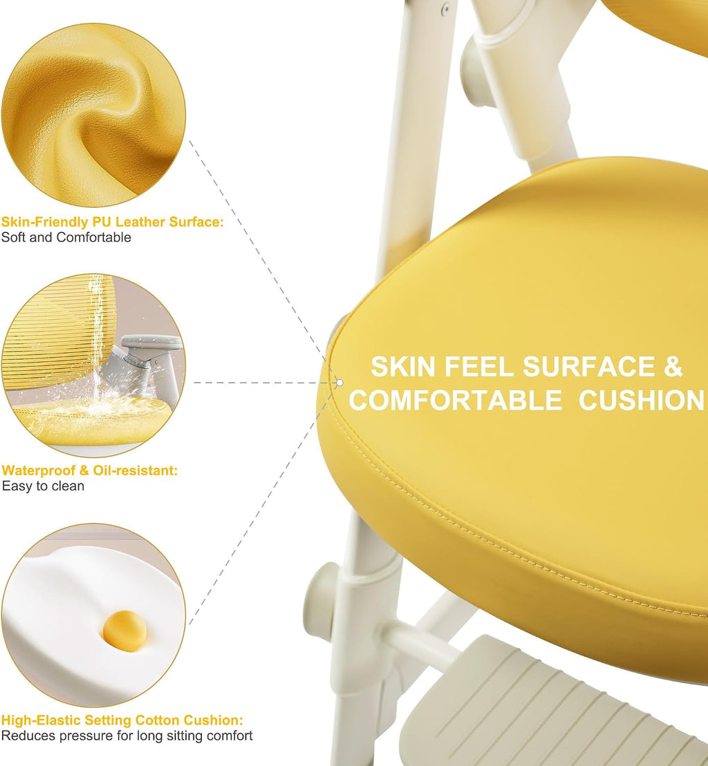 Ergonomic Kids' Study Chair, Height Adjustable Kids Desk Chair for Boys Girls,Comfortable for Teenagers Playing, Drawing, Ideal Gift for Children,Students（Yellow）