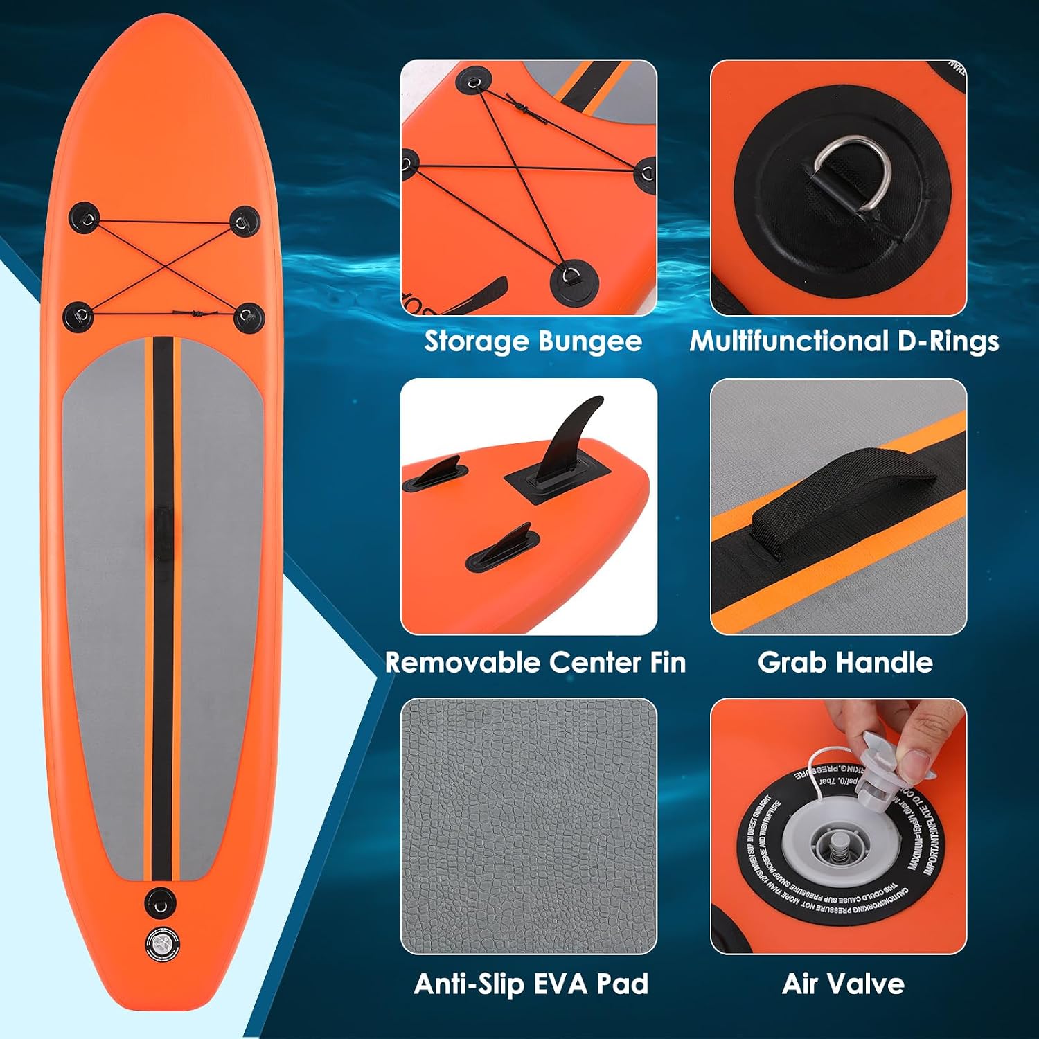 TLSUNNY 10FT Inflatable Stand Up Paddle Board, 3 Fins Paddleboard with Full SUP Accessories for All Skill Levels, Portable Two-Way Hand Pump and Carry Bag, 400LBS