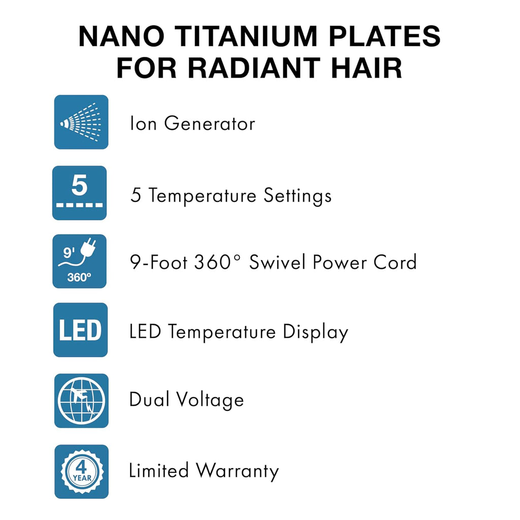 BabylissPRO Nano Titanium Ionic Hair Straightener, Professional Flat Iron for All Hair Types