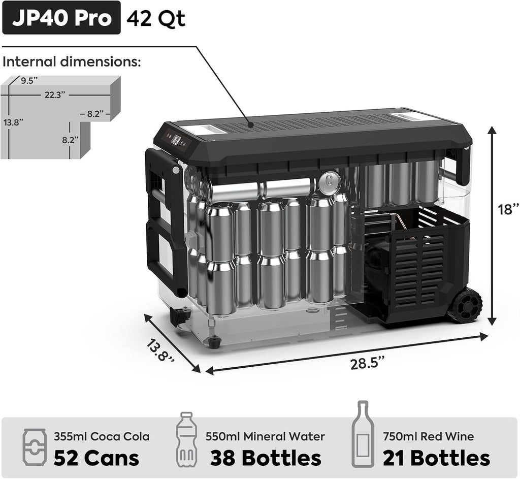 ICECO JP40 Pro 12 Volt Refrigerator with Wheels, Portable Car Fridge Powered by SECOP, 12V Freezer with Battery, -4℉～68℉, 40.7 Quart Electric Cooler with AC/DC, for Travel, Camping, Outdoor