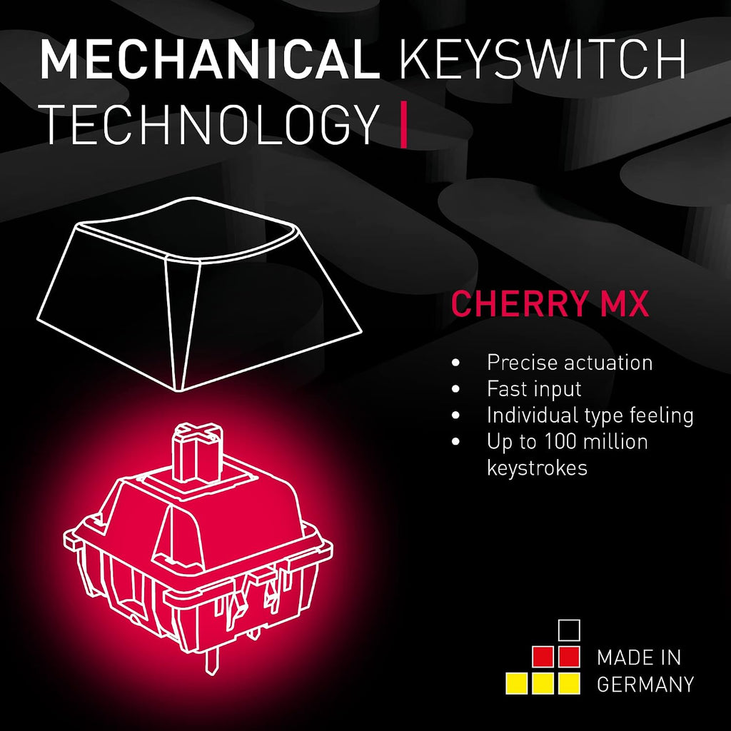 Cherry MX 8.2 TKL Wireless Gaming Keyboard. Compact TenKeyLess. Mechanical 87 Keys RGB Backlit Keys ABS Keycaps. MX Red Switch. Aluminum Carrying Case Included.