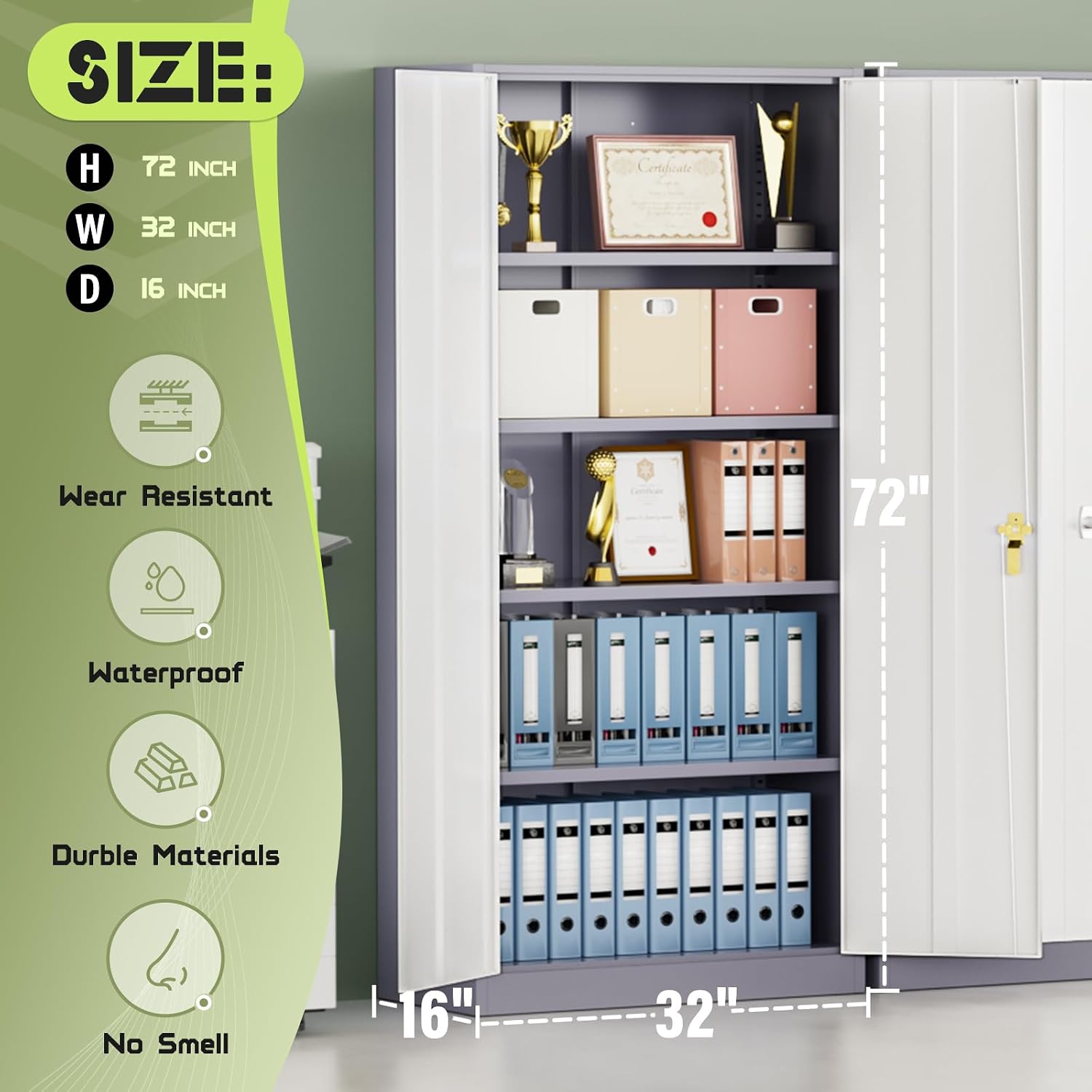 Incbruce Patio Metal Storage Cabinets, 72' H x16 D Outdoor Tool Shed with Doors and Adjustable Shelves for Home, Patio, Office (Grey White)