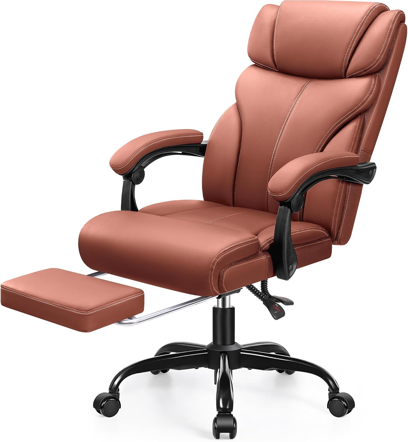 HeroSet Big and Tall Office Chair with Foot Rest, 400lbs Ergonomic Reclining High Back Executive Leather Chair, Lumbar Support Swivel Computer Desk Chairs for Heavy People Home Office Gaming(Brown)