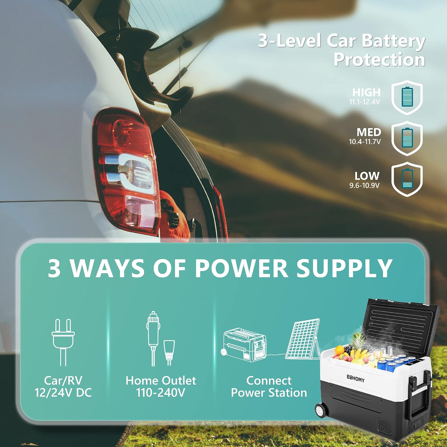 EUHOMY 12 Volt Refrigerator, 48QT(45L) 12V Fridge, Electric Cooler 12/24V DC 100-240V AC -4℉~68℉, 12V Freezer Removable Divider, Car Fridge for Camping, RV, Travel, Fishing, Outdoor