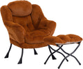 HollyHOME Lazy Chair with Foldable Ottoman, Accent Comfy Lounge Armchair and Folding Footrest Stool, Leisure Sofa Reading Chair and Footstool for Living Room, Bedroom,Faux Fur Brown