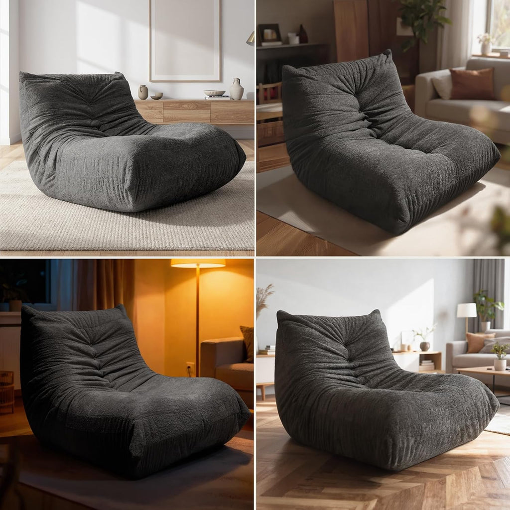 Sytopia Bean Bag Chair, Large Reading Chair for Adults Ultra-Comfy, Corner Sofa 40D Foam, Togo Sofa Furniture for Living Room Bedroom Gaming, Black Onyx