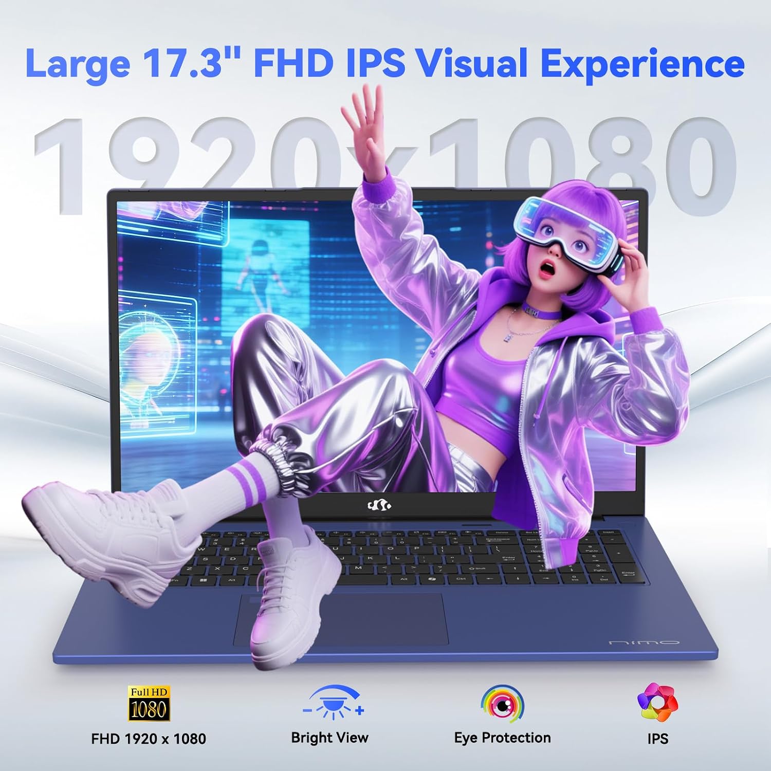 NIMO Gaming Laptop, 17.3' FHD Display, AMD Ryzen 7 7735HS (8C/16T, Up to 4.75GHz) Computer, 32GB DDR5 1TB NVMe SSD, Radeon 680M Graphics, Backlit Keyboard, Fingerprint Unlock, PD 100W Type-C