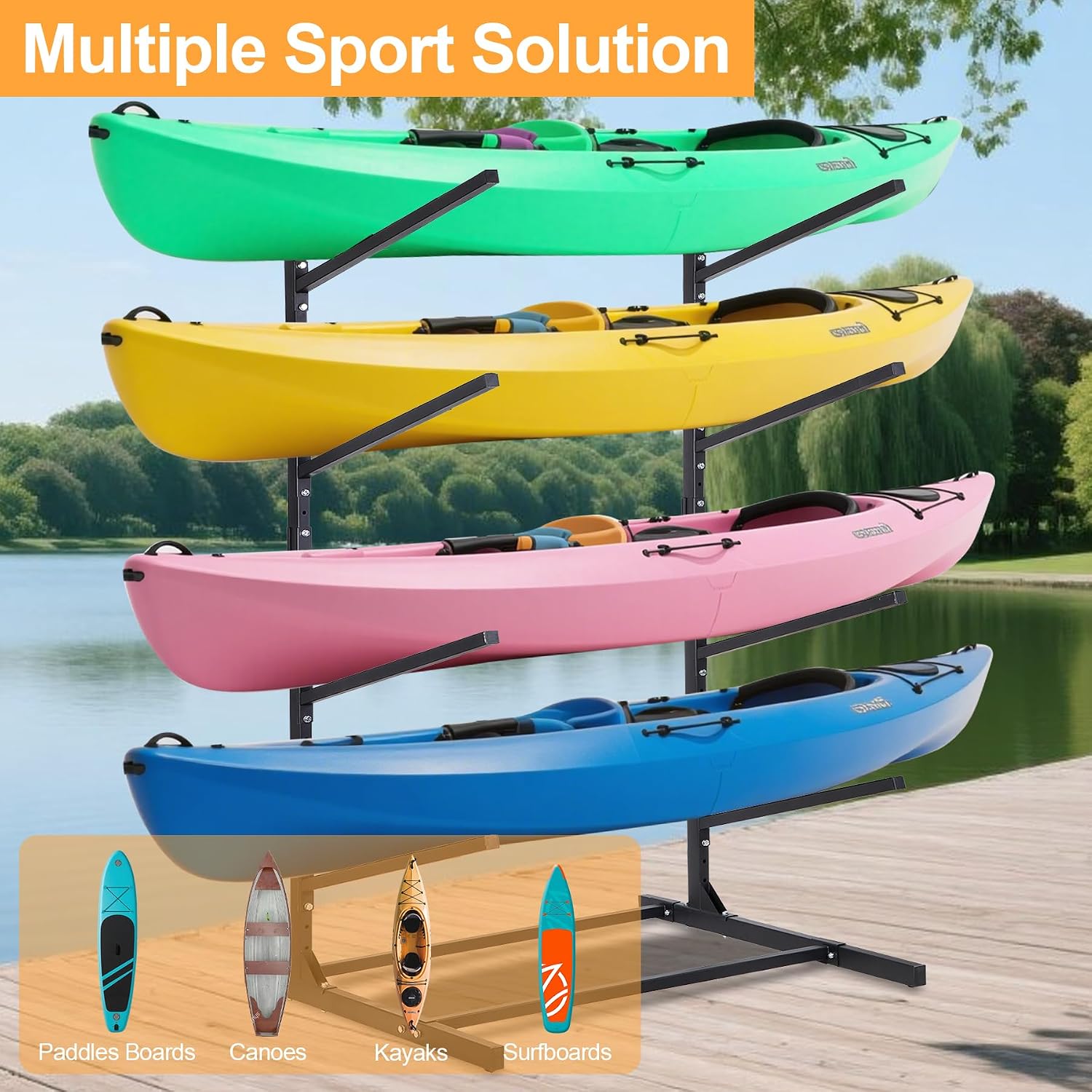 Kayak Storage Rack, Adjustable Kayak SUP Stand, Weatherproof and Heavy Duty Surfboard Storage Rack, Hold up Kayaks, SUPs, Paddleboards, Canoes