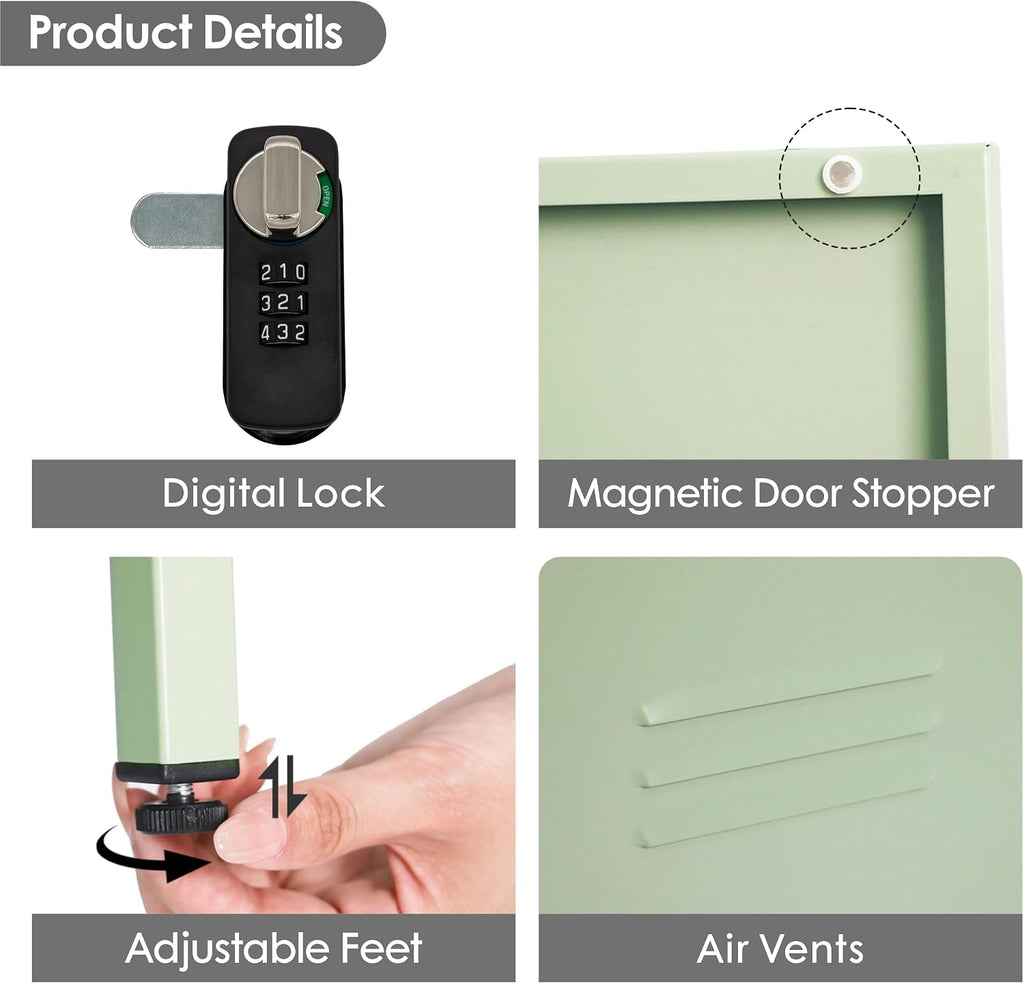 Metal Locker Storage Cabinets Lockable Single File Storage Cabinet with Door and Removable Shelves Kids Locker for School Gym Pantry Kitchen (Green)