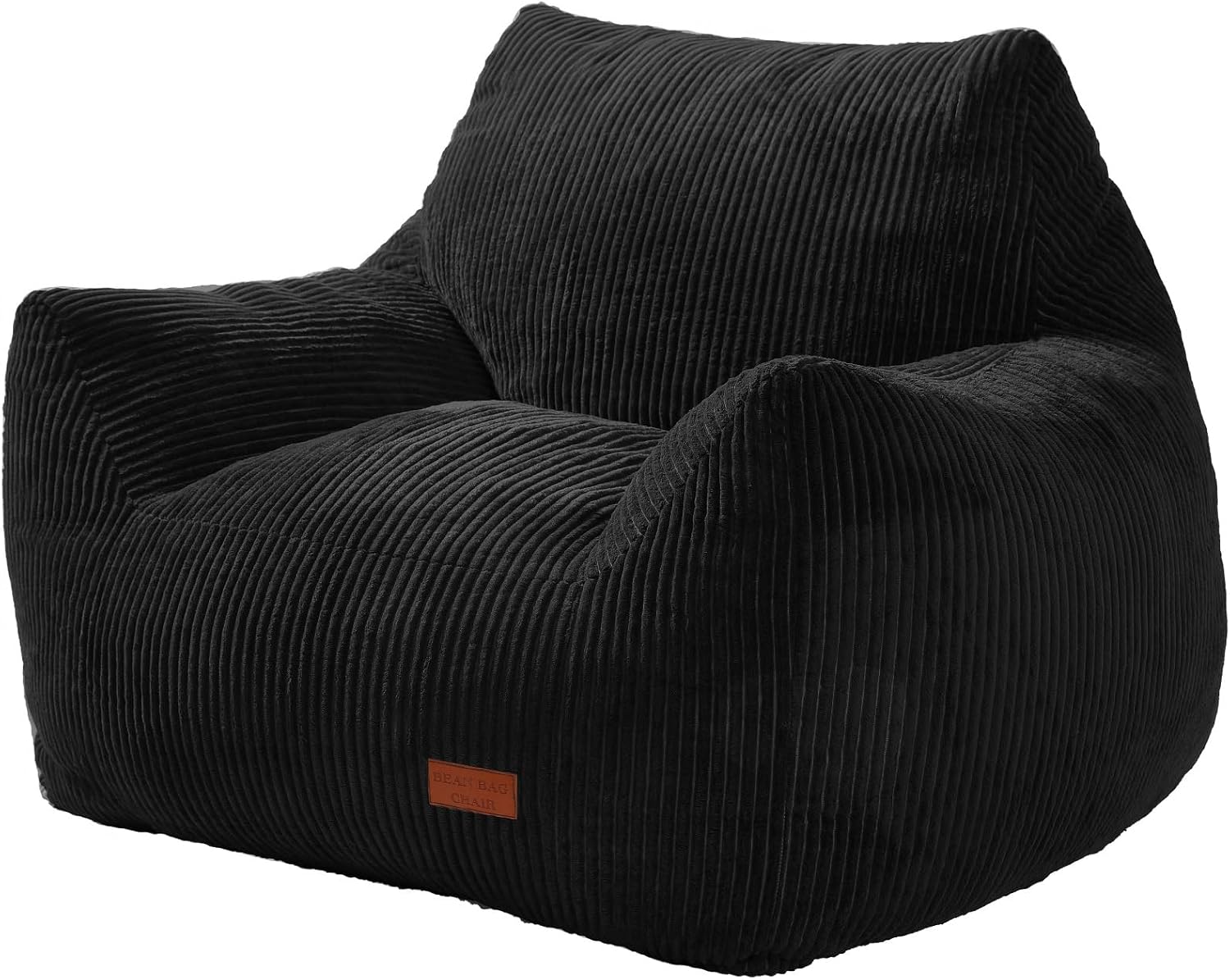 Big Bean Bag Chair for Adults, Ultra Soft Living Room Bean Bag with Armrests, Stuffed BeanBag Chair for Napping, Gaming, Vacuum-Compressed for Easy Gifting, 48 Hours to Fluffs Up, Black