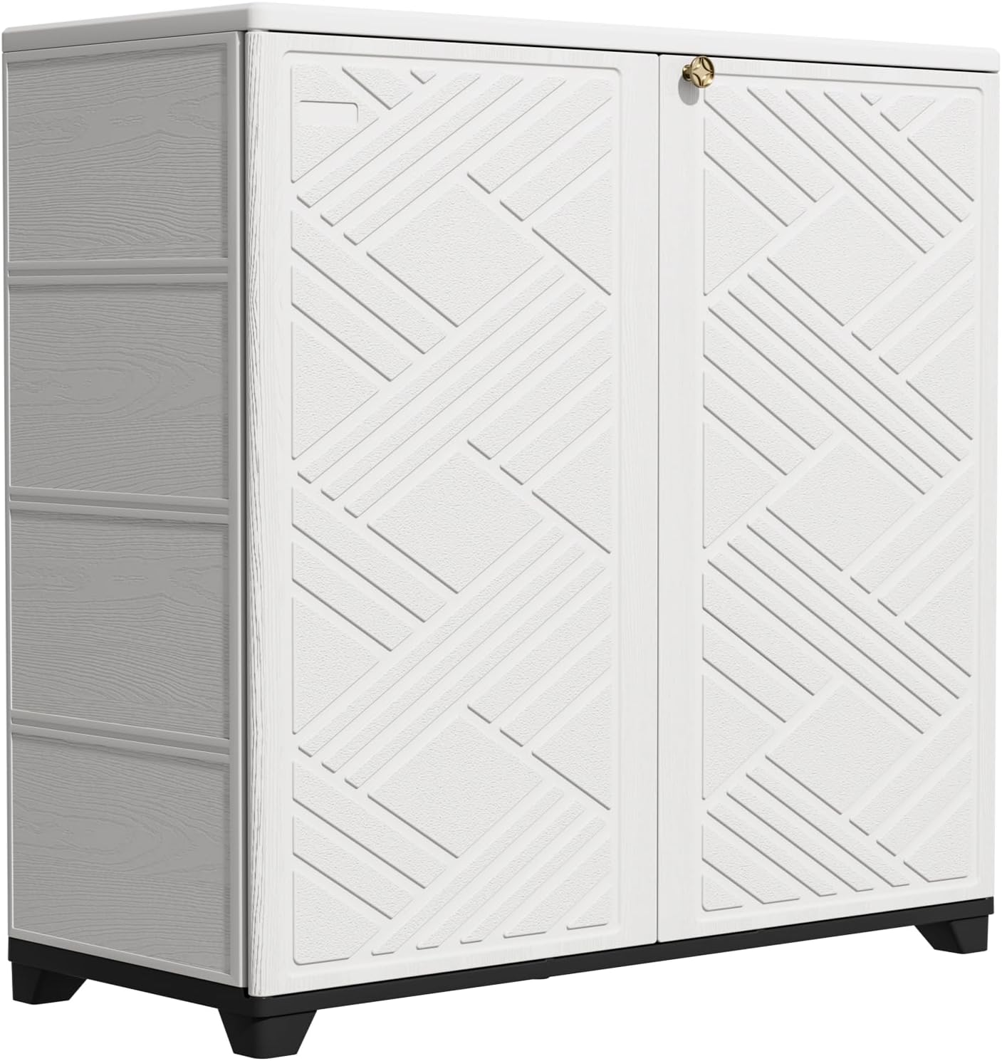 KINYING Outdoor Storage Cabinet Waterproof, 60 Gallon Resin Outdoor Storage Shed for Patio/Garden/Backyard, Outdoor Storage Box for Cushions,Garden Tools and Pool Supplies(White with 1 Shelving)
