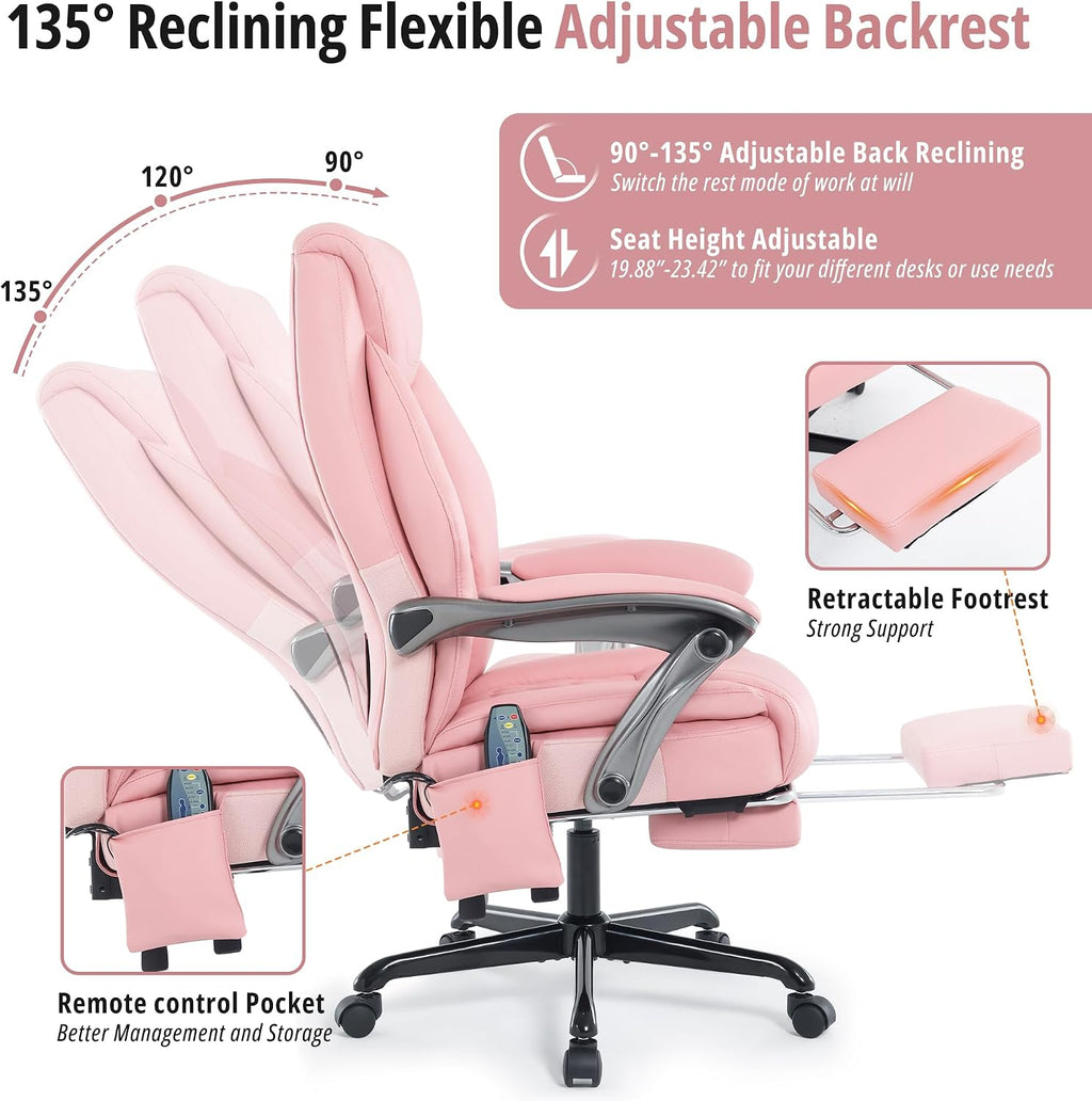 Massage Office Chair with Heat & Footrest, Ergonomic Reclining Executive Desk Chairs with 6-Point Vibration, PU Leather Computer Chair for Home Office or Gaming