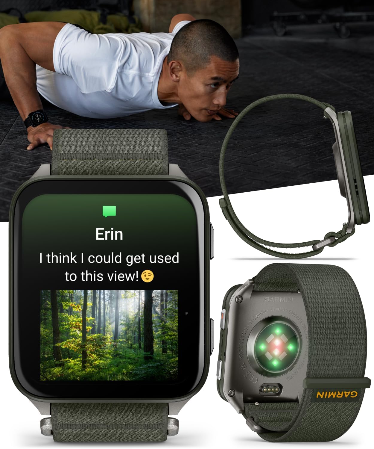 Garmin Venu X1 Thin and Lightweight GPS Smartwatch, AMOLED Display, Moss with Titanium Caseback and Moss ComfortFit Nylon Band Black Earbuds Bundle