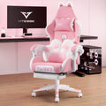 VITESSE Pink Gaming Chair for Girl with Cat Paw Lumbar Cushion and Cat Ears,Ergonomic Computer Chair for Girl with Footrest and Headrest Comfortable Reclining PC Game Chair for Adult,Kid (White)