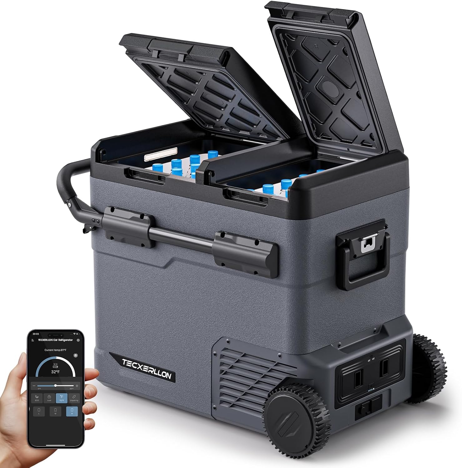 TECXERLLON 12 Volt Car Refrigerator Dual Zone Electric Cooler, 58 Quart Portable Freezer Fridge with APP Control, Compatible with Detachable Battery (Not Included), for Overlanding, Camping, RV, Truck
