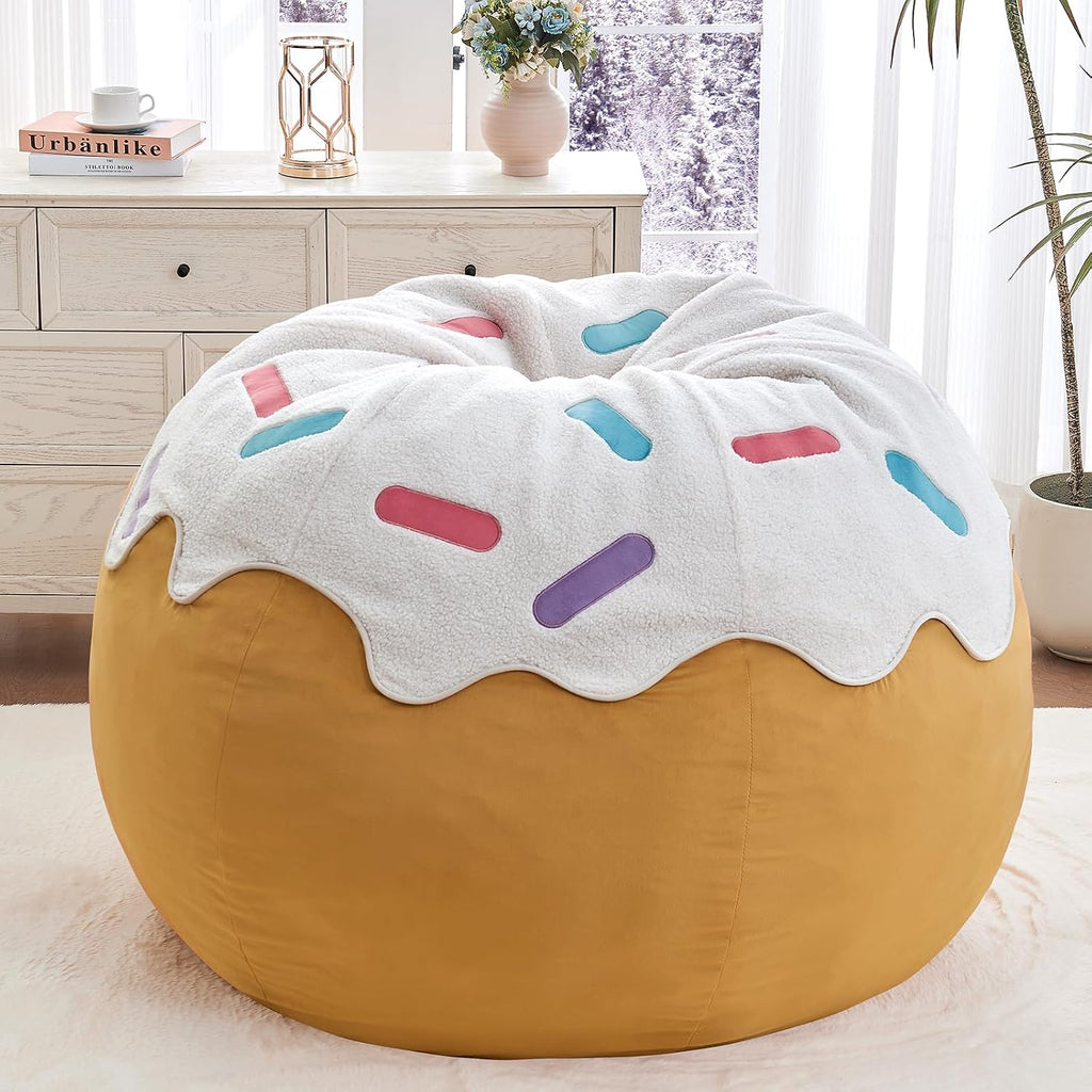 Donut Bean Bag Chair - Cute Bean Bag Sofa with Filler - Ideal for Girls Room and Dorm Decor - Oversized Lounge Chair for Teens and Kids - Plush BeanBag Furniture for Bedroom Living Room - 41inch