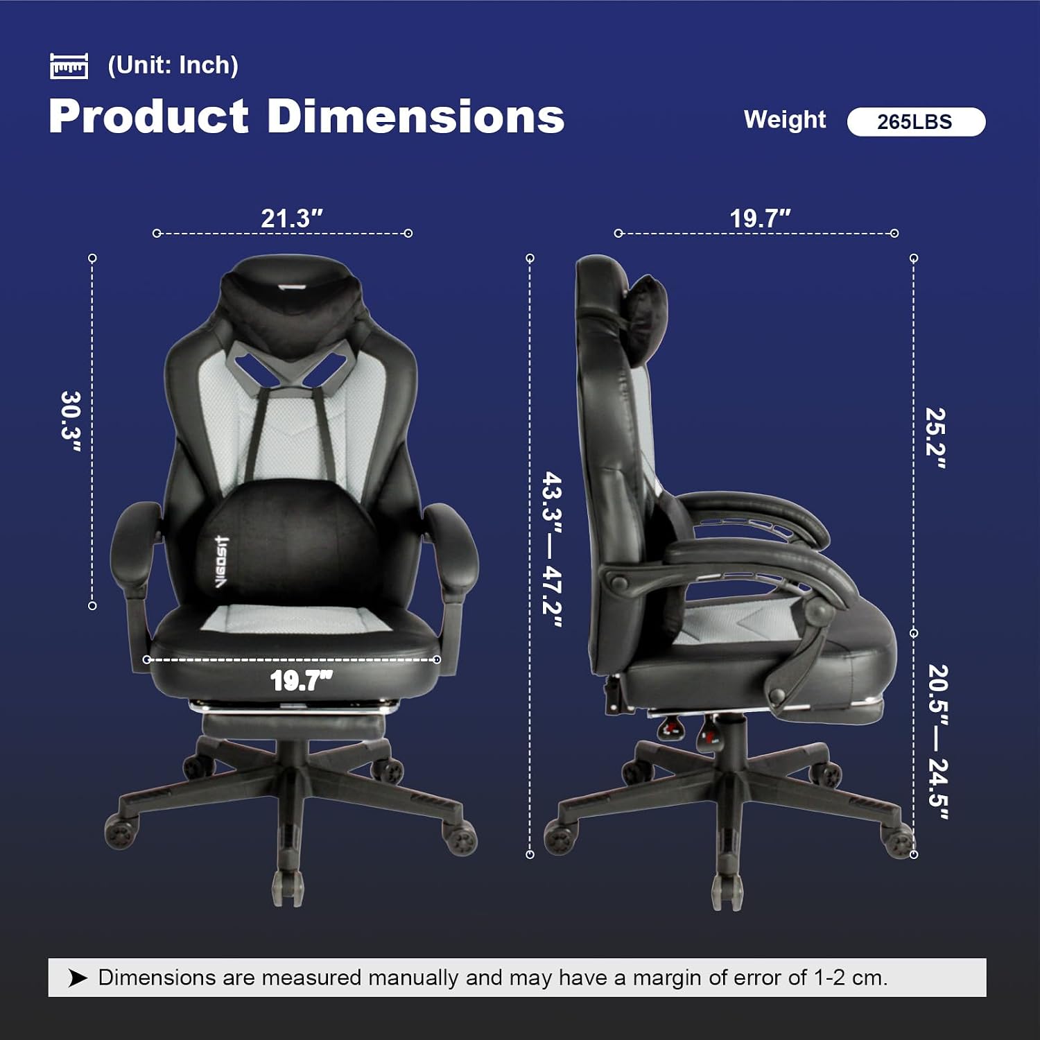 Vigosit Gaming Chair PRO, Ergonomic Gaming Chairs for Adults Heavy People, Massage Reclining Office Desk Computer Chair with Footrest and Lumbar Support, Big Tall Mesh Gamer Chair with Cushion (Grey)