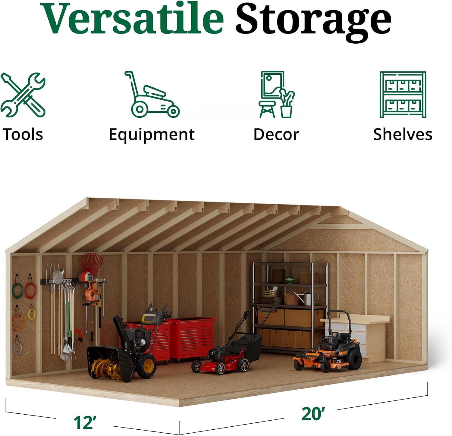 Little Cottage Co. 12x20 Value Workshop Shed with Operable Windows and Floor, Outdoor Wood Storage Do-It-Yourself Precut Kit