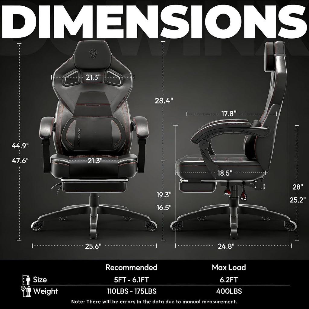 Dowinx PU Leather Gaming Chair with Footrest, 350lb Big and Tall Gamer Chair, Wide Seat Ergonomic Computer Chair with Lumbar Massage Support, Wide Back Office Chair for Heavy People, Deep Black