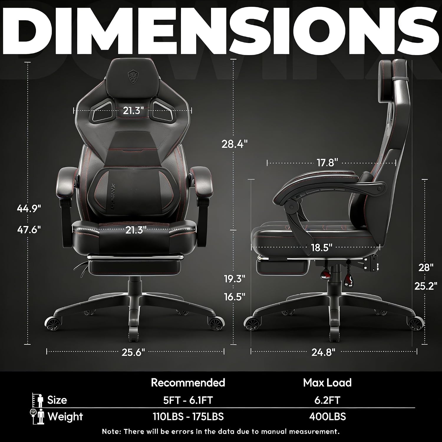 Dowinx PU Leather Gaming Chair with Footrest, 350lb Big and Tall Gamer Chair, Wide Seat Ergonomic Computer Chair with Lumbar Massage Support, Wide Back Office Chair for Heavy People, Deep Black
