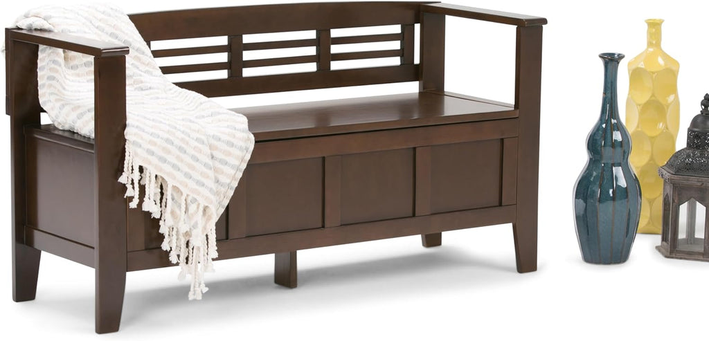 SIMPLIHOME Adams Entryway Storage Bench - 48 inch Wide Solid Wood Hallway Seat in Rustic Medium Brown, Contemporary Bench for Entryway or Living Room with Lift-Up Lid and Spacious Storage