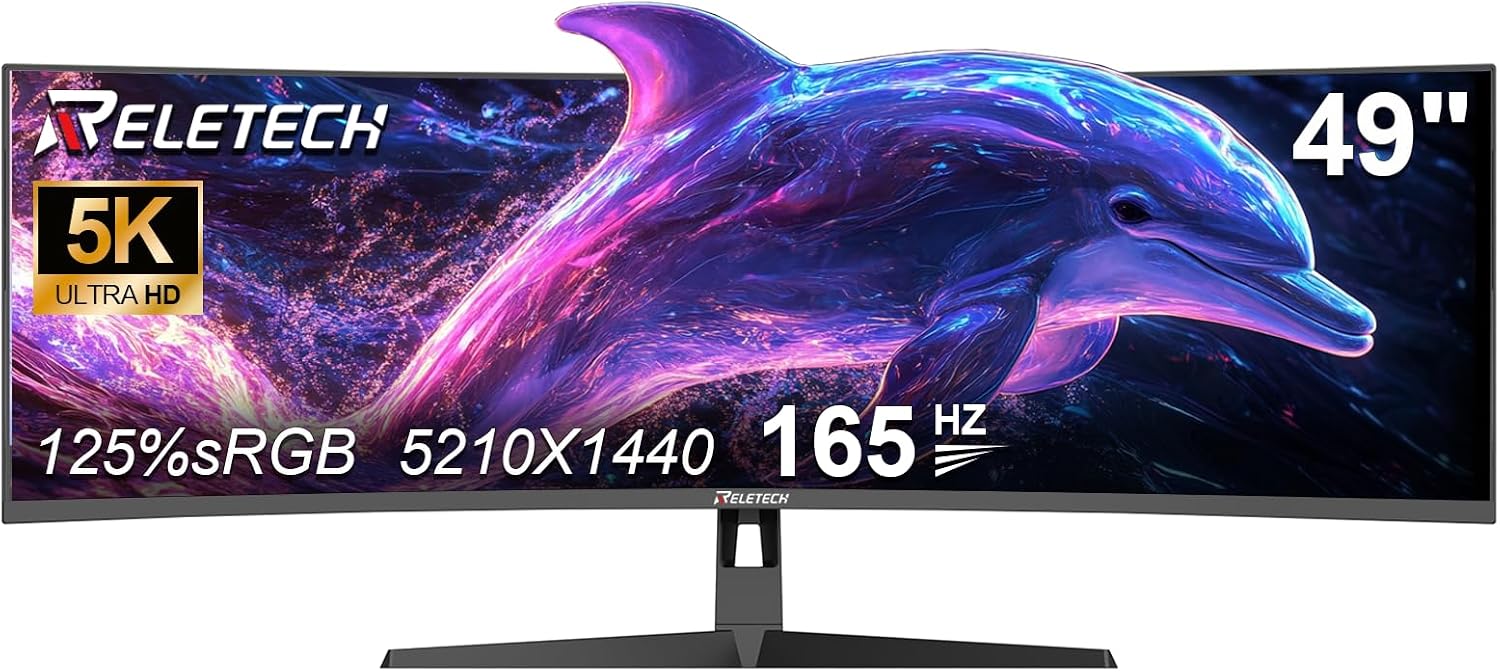 49 inch Ultra-Wide Curved Gaming Monitor 165Hz, 5K (5120×1440) Resolution,1500R 1ms Fast Response, FreeSync, 125% sRGB HDR Color Display, 2*HDMI & 2*DP, VESA Mount Compatible (R49BVR Raptor)