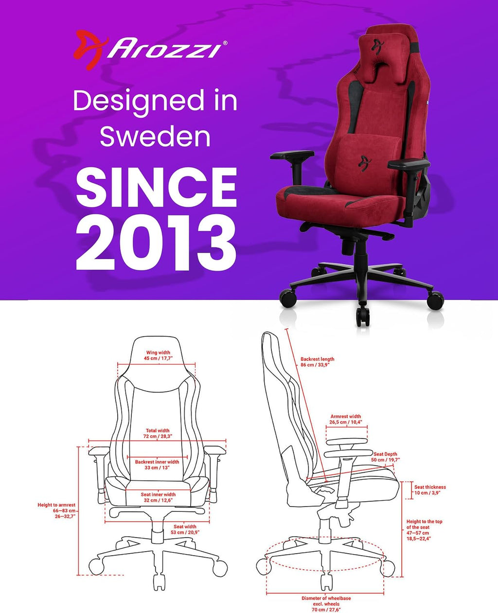 Arozzi Vernazza Supersoft Upholstery Material has a Unique Velvety Texture That is Fluid-Repellant and Breathable with Memory Foam Lumbar Support and 4D Armrest for Office and Gaming Chair - Bordeaux