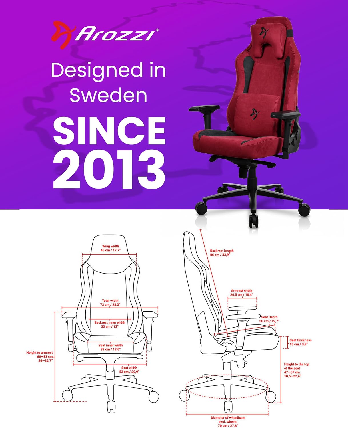 Arozzi Vernazza Supersoft Upholstery Material has a Unique Velvety Texture That is Fluid-Repellant and Breathable with Memory Foam Lumbar Support and 4D Armrest for Office and Gaming Chair - Bordeaux
