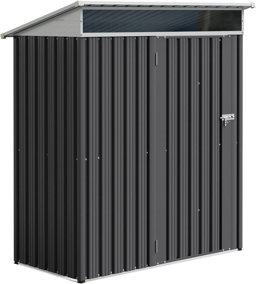 JY QAQA 5x3 FT Outdoor Garden Storage Shed, Waterproof Metal Garden Sheds with Window and Lockable Double Door, Weather Resistant Steel Tool Storage House Shed for Patio, Lawn Dark Gray