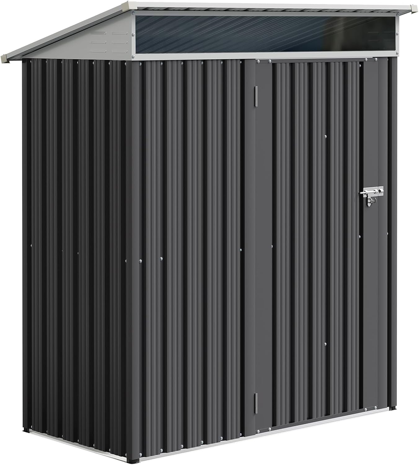 JY QAQA 5x3 FT Outdoor Garden Storage Shed, Waterproof Metal Garden Sheds with Window and Lockable Double Door, Weather Resistant Steel Tool Storage House Shed for Patio, Lawn Dark Gray