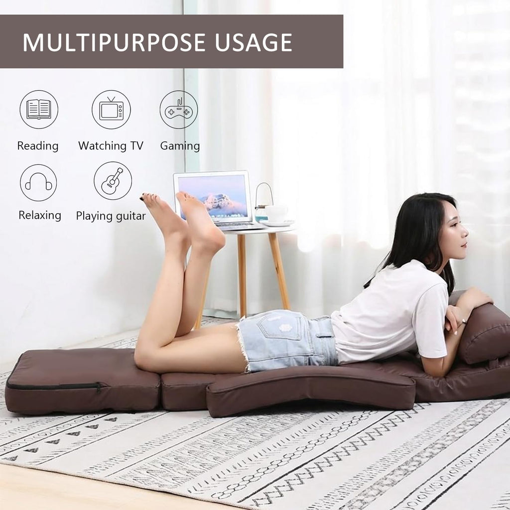 Floor Chair, Floor Gaming Chair with 14 Adjustable Position&Back Support, Folding Lounge Chair with Armrest for Adults, Lazy Sofa Lounger with Comfy Cushion for Living Room,Bedroom,PU,Coffee