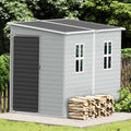 CDCASA 4x8 FT Resin Lean to Shed, Waterproof Outdoor Storage Shed with Floor, Plastic Tool Shed for Outside, Backyard, Patio, Poolside, Bike, Grey
