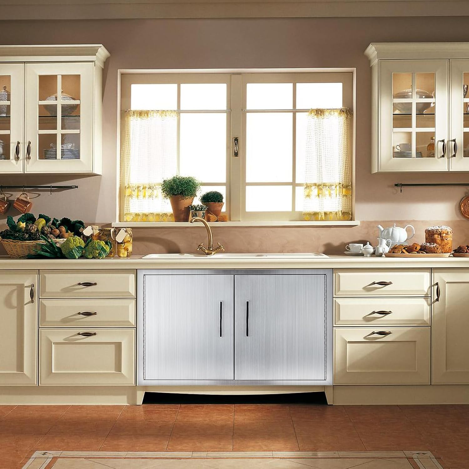 Double Door Dry Storage Pantry, 30' Stainless Steel Cabinet Storage for Outdoor Kitchen, BBQ Island, Patio Grill Station