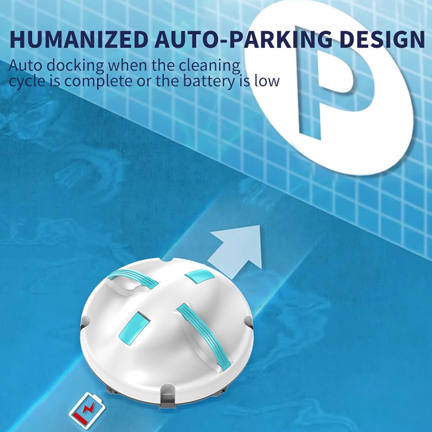 Cordless Automatic Pool Cleaning Robot, Dual Motor Pool Cleaning Vacuum, 5200mAh Battery Self-Parking