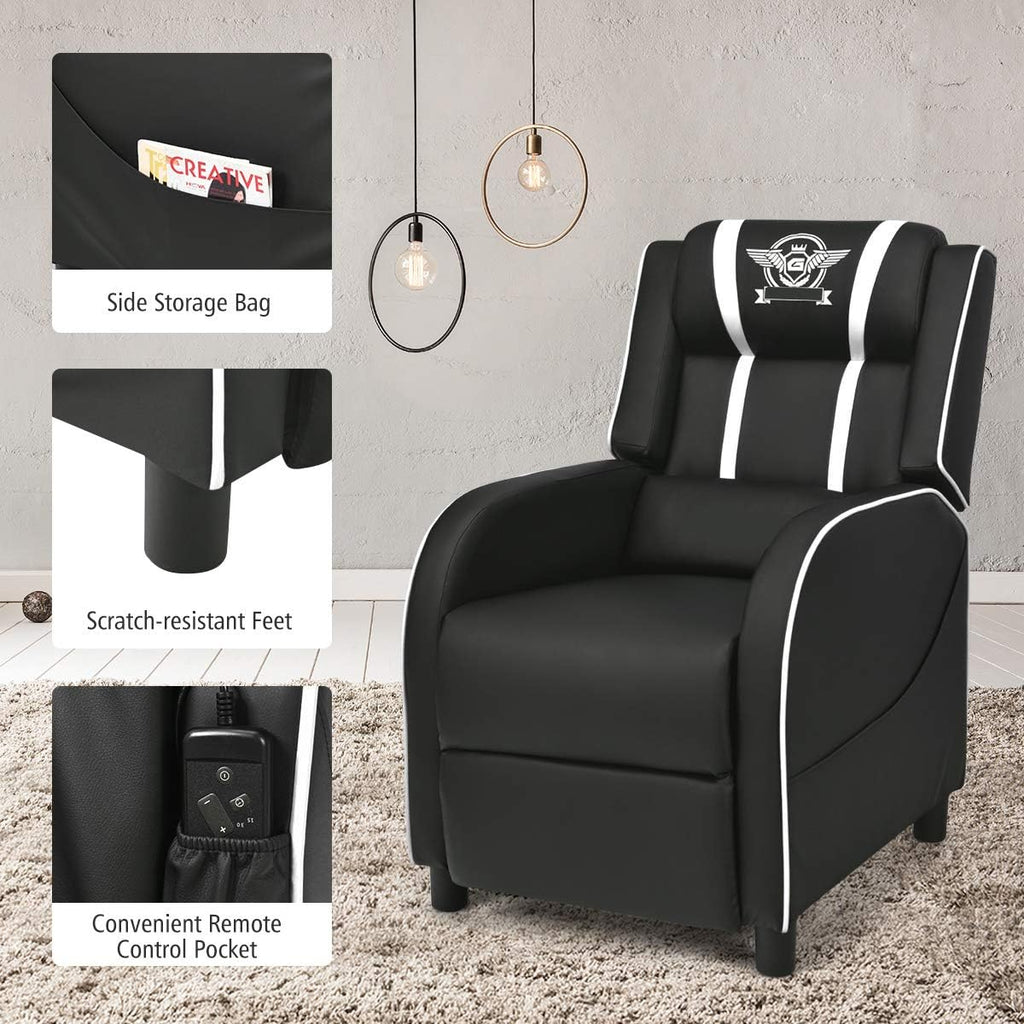 GORELAX Modern Massage Gaming Recliner Chair, PU Leather Home Theater Recliner Chairs w/Footrest and Massage, Racing Style Sofa Chair for Living Bedroom Gaming Room