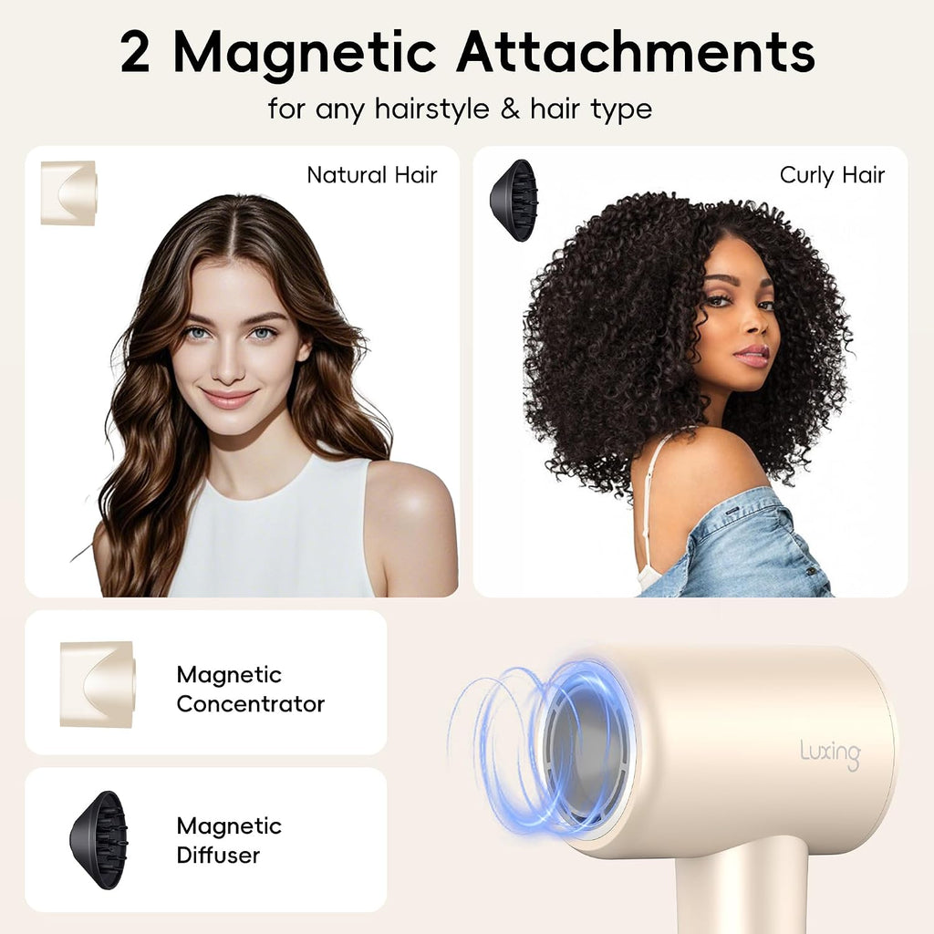 Hair Dryer, TurboLux Ionic 200 Million Negative Ions Fast Drying High Speed Hairdryer with Diffuser, Lightweight, Low Noise 1500W Hair Diffuser Dryer with 110000 RPM Brushless Motor (Cream)