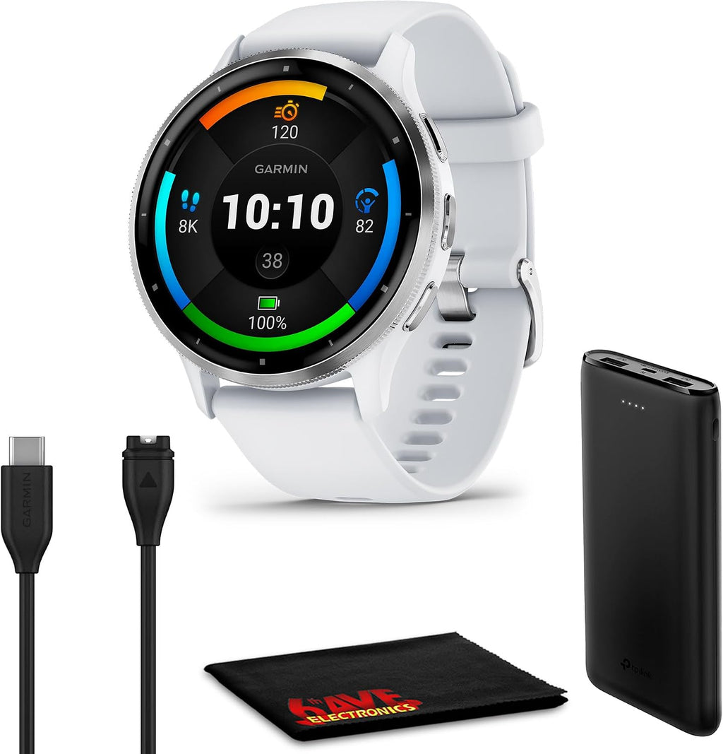 Garmin Venu 3 Advanced Fitness and Health Tracker GPS Smartwatch, 14 Days Battery Life with Silver Stainless Steel Bezel and 45mm Whitestone Case & Silicone Band 1.4 Inch AMOLED Touch Screen Display