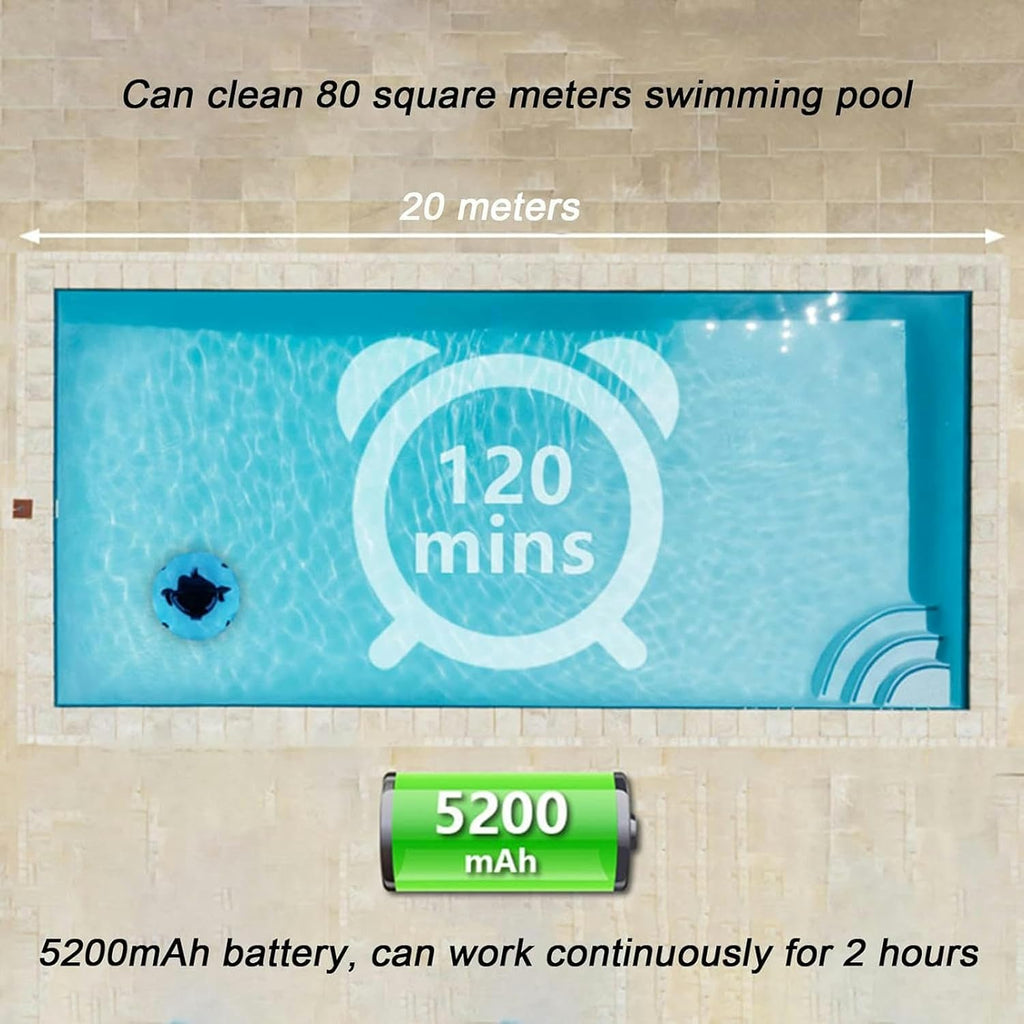 White Wall Climbing Pool Cleaning Robot - Fully Vacuum Cleaner for In-Ground & Above Ground Pools - Intelligent Cordless Pool Cleaners