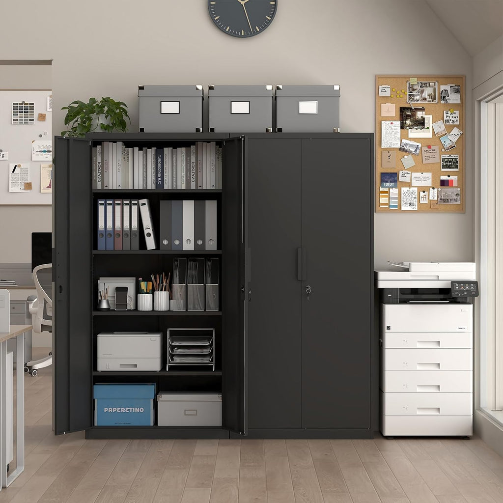 Metal Storage Cabinet with Doors and 4 Shelves, 72x34x18 Garage Storage Cabinets,Tall Black Locking Metal Cabinets with Lock for File, Office, Garage, Home