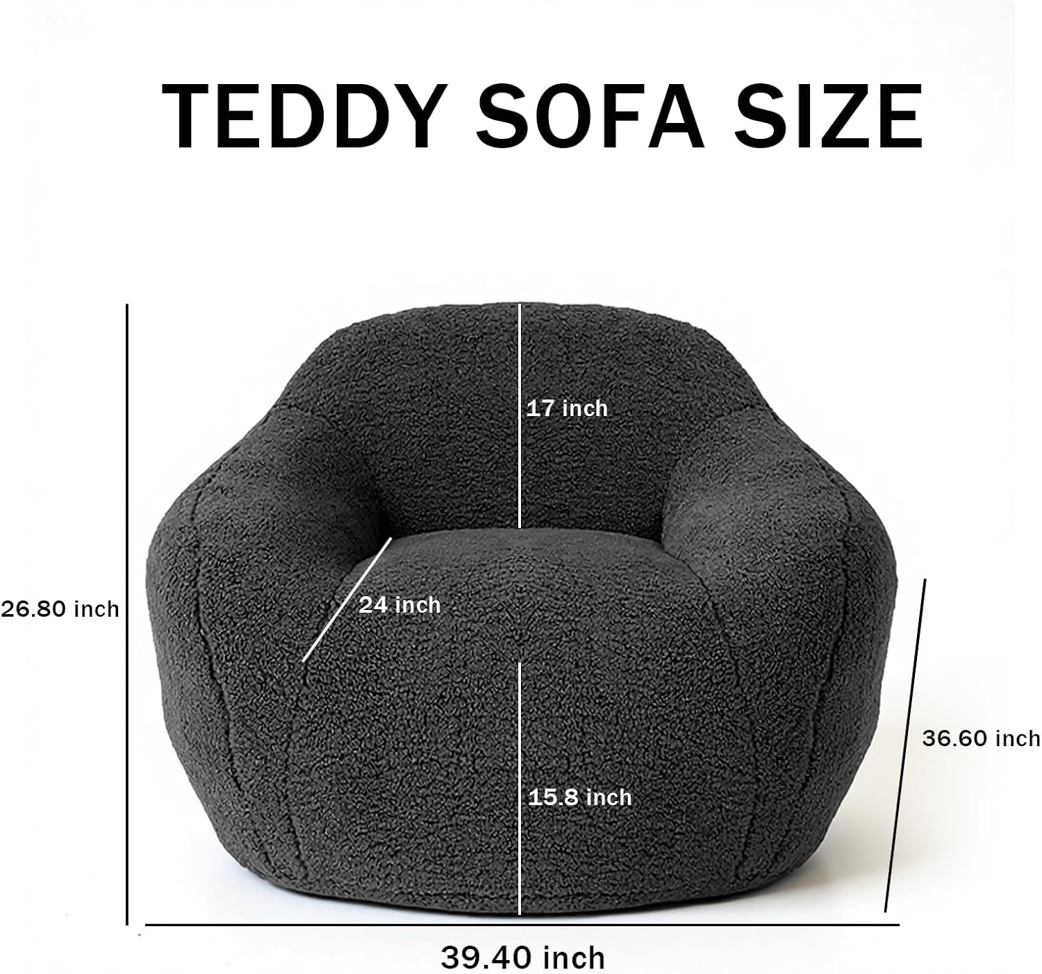 Large Bean Bag Chairs, Gaming Bean Bag Chairs for Adults and Kids, Giant Bean Bag Chair Oversized Beanbag Couch Big Lazy Sofa Lounge Chair with Armrest for Living Room/Bedroom (Dark Gray, Single)