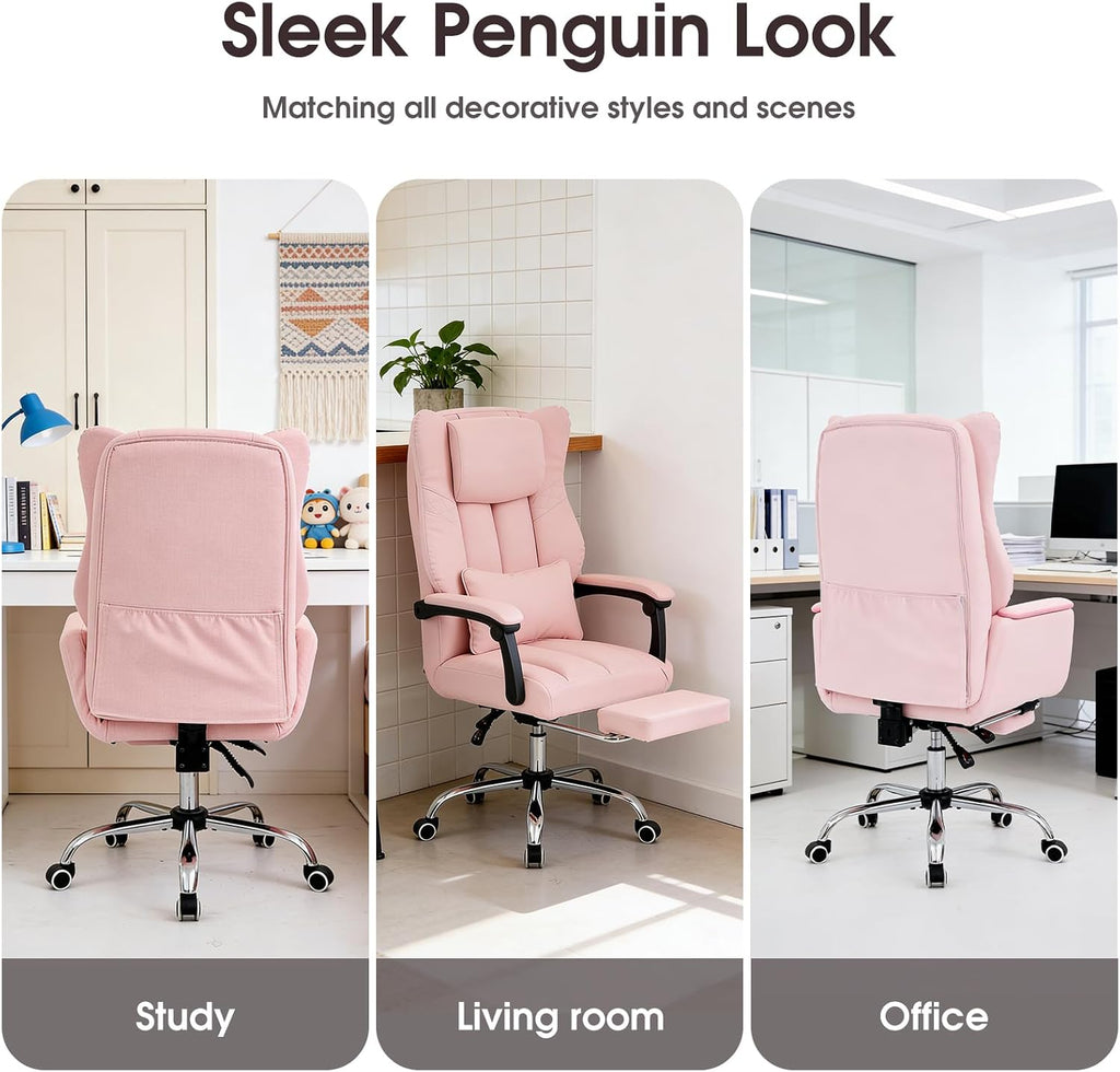 Criss Cross High Back Office Chair with Foot Rest, Ergonomic Cross Legged Desk Chair with Resivable Armrest, Comfortable Reclining 155°Swivel Chair for Home Office, Computer and Entertainment,(Pink)