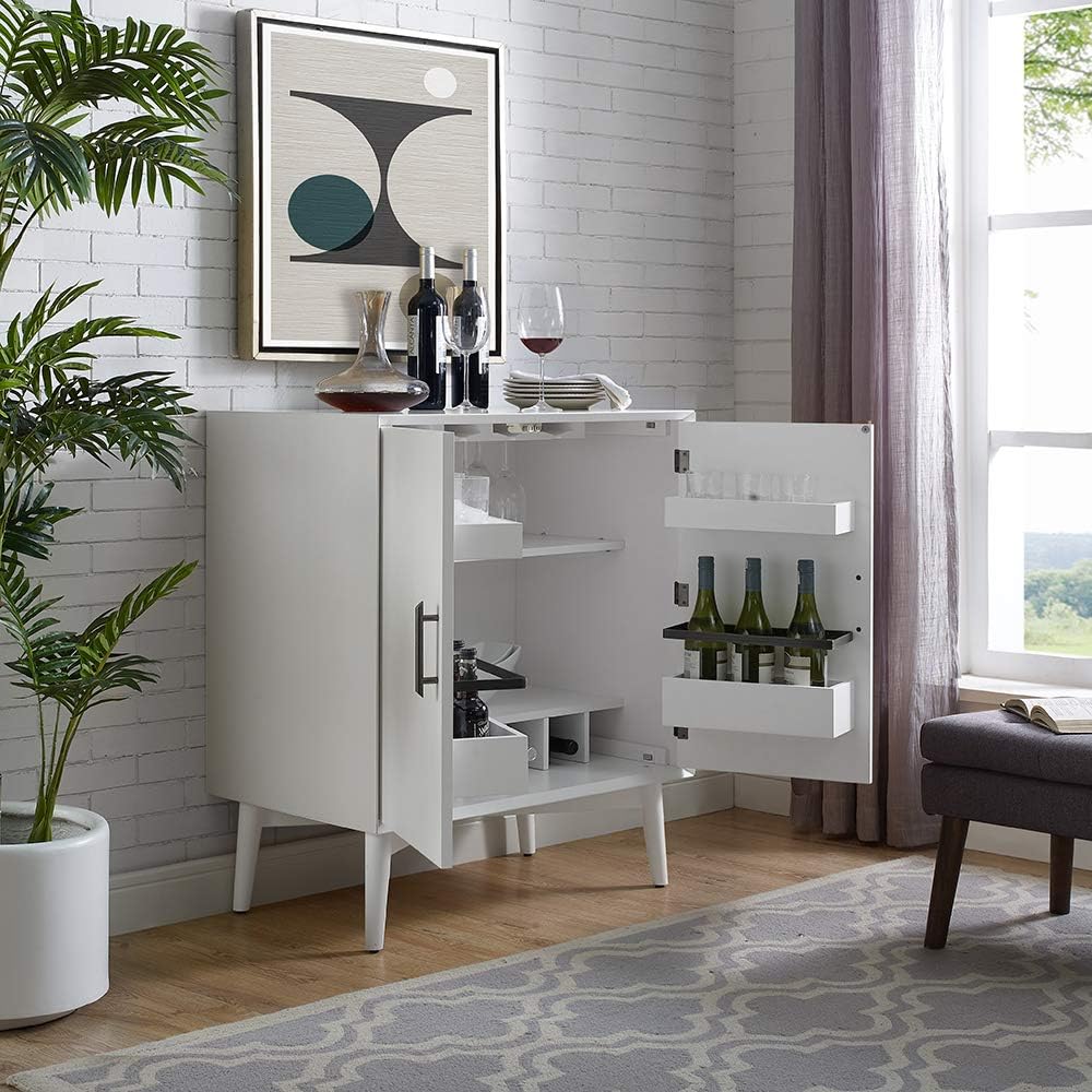 Crosley Furniture Landon Bar Cabinet with Storage Shelves and Wine Rack, White