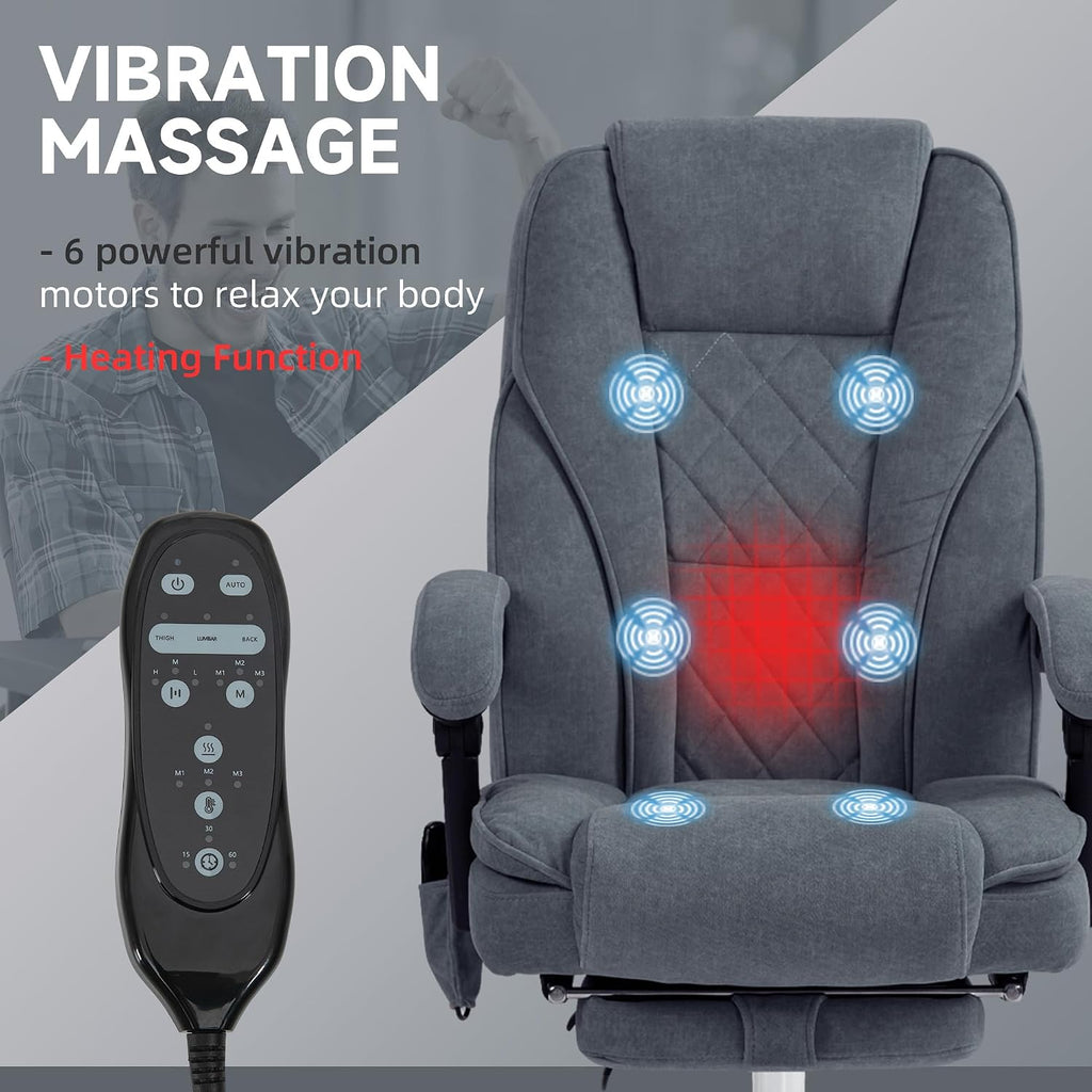 Vinsetto Massage Office Chair with Foot Rest, Executive Computer Desk Chair with 6 Vibration Point and Heat, Reclining Backrest, Swivel Wheels, Adjustable Height, Charcoal Gray